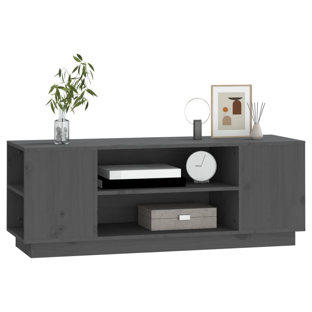 vidaXL Meuble TV Gris 110x35x40,5 cm Bois de pin massif - Image 4