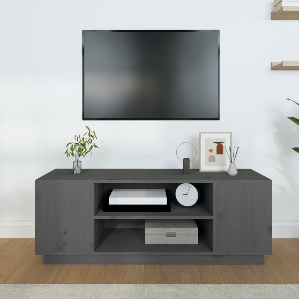 vidaXL Meuble TV Gris 110x35x40,5 cm Bois de pin massif - Image 3