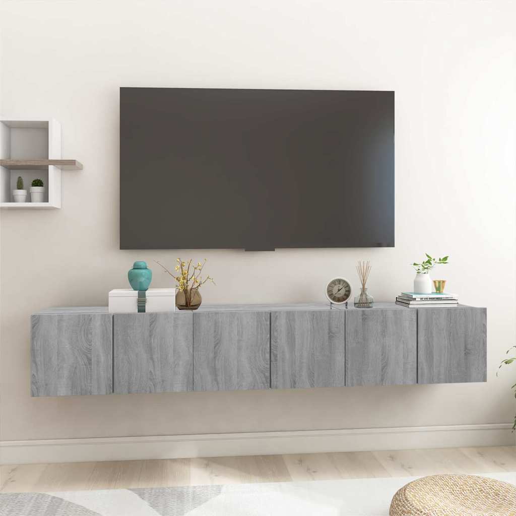 vidaXL Ensemble meuble TV Montage mural 3 pcs Gris Bois d'ingénierie