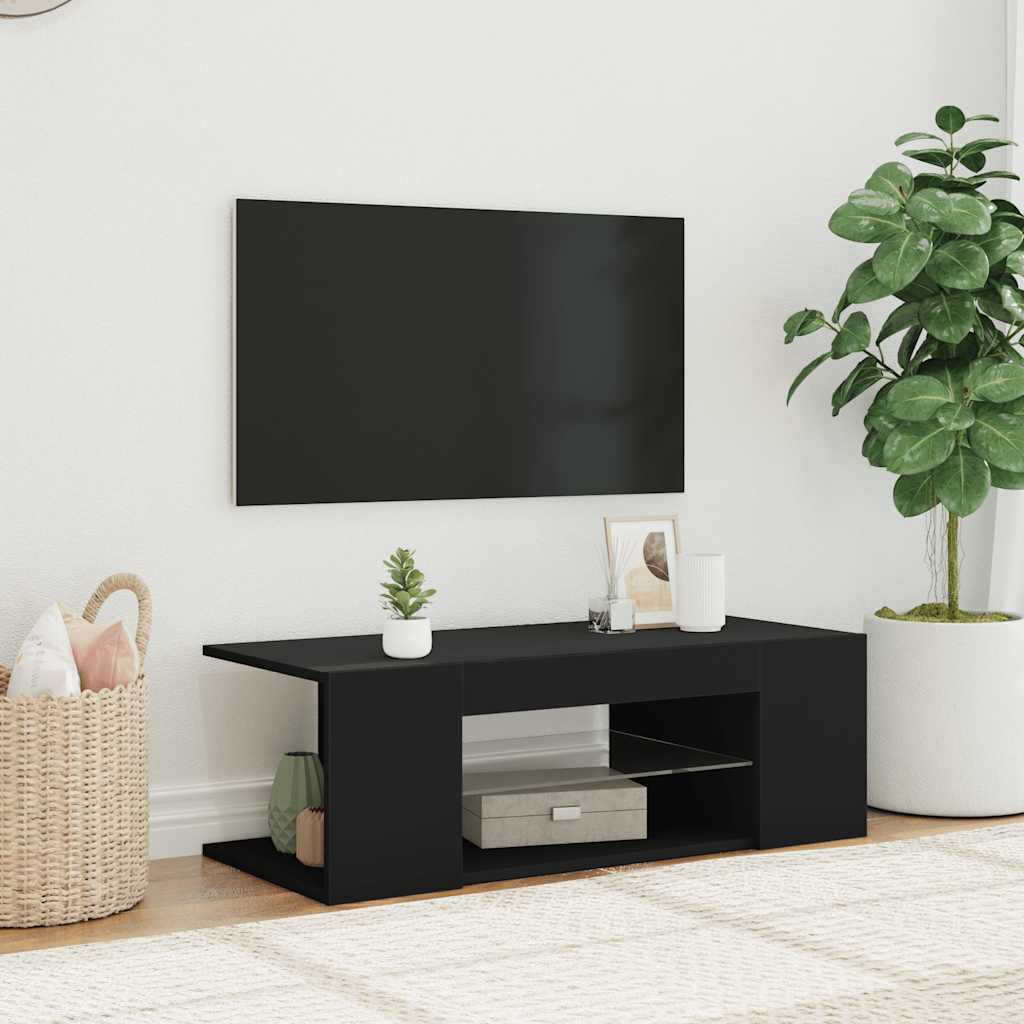 vidaXL Meuble TV avec lumières LED Noir 90x39x30 cm