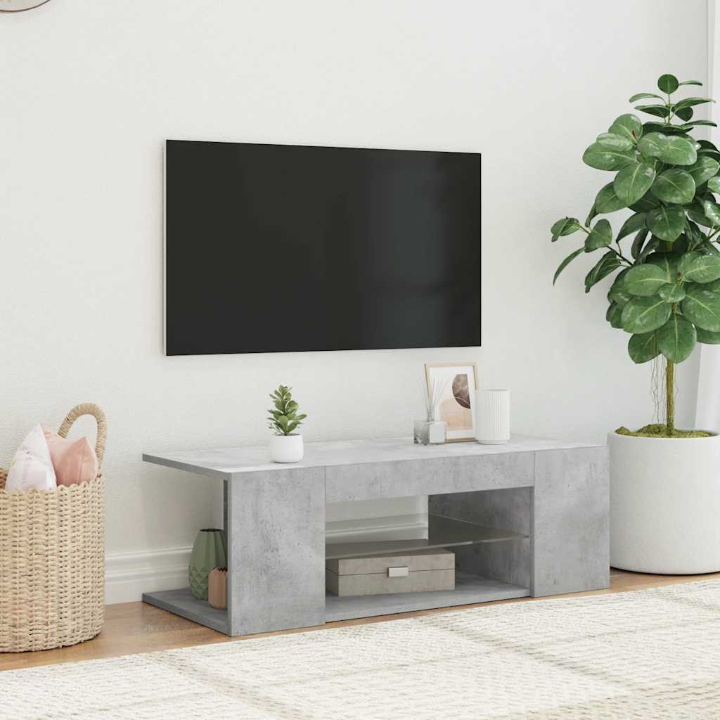vidaXL Meuble TV avec lumières LED gris béton 90x39x30 cm