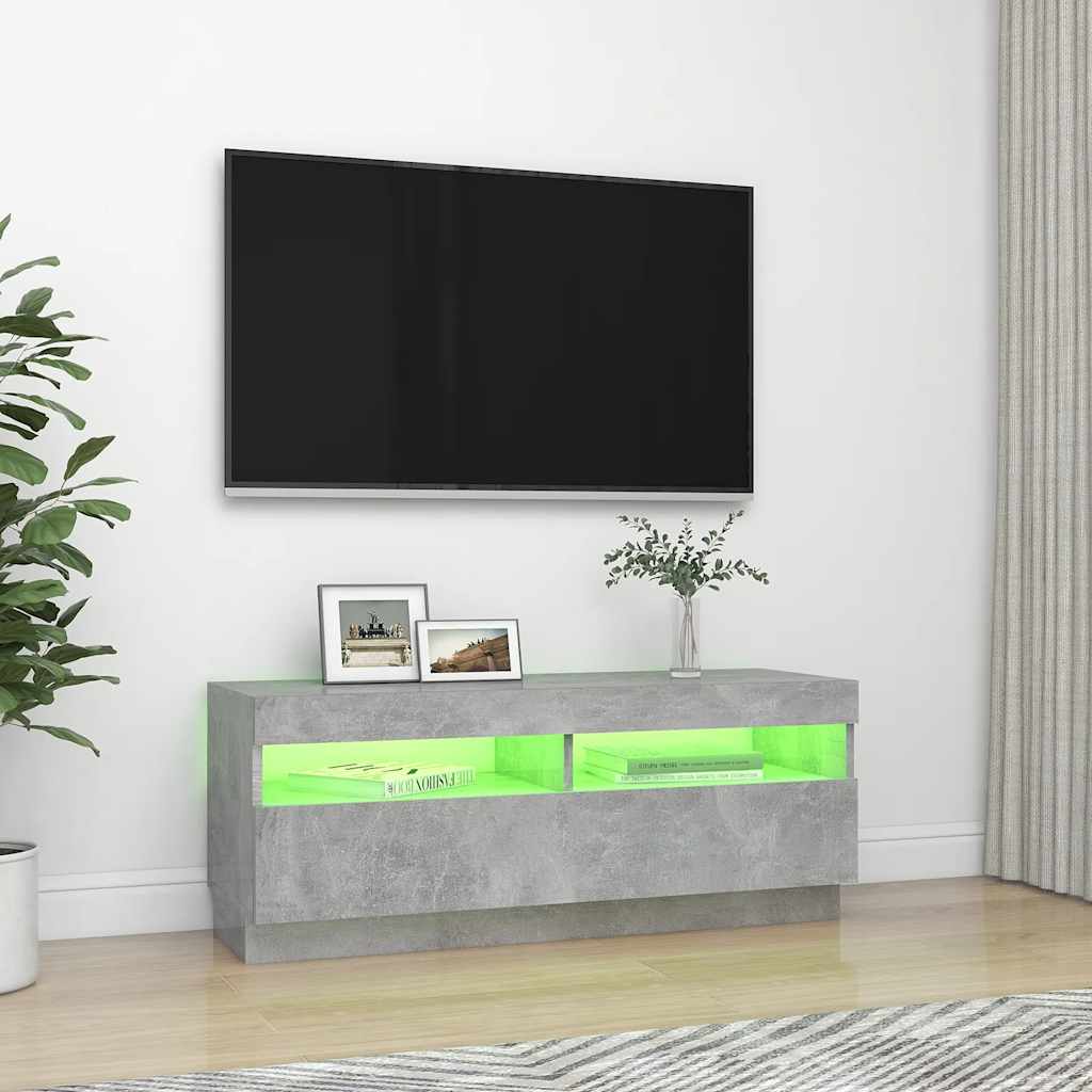 vidaXL Meuble TV avec lumières LED gris béton 100x35x40 cm - Image 4