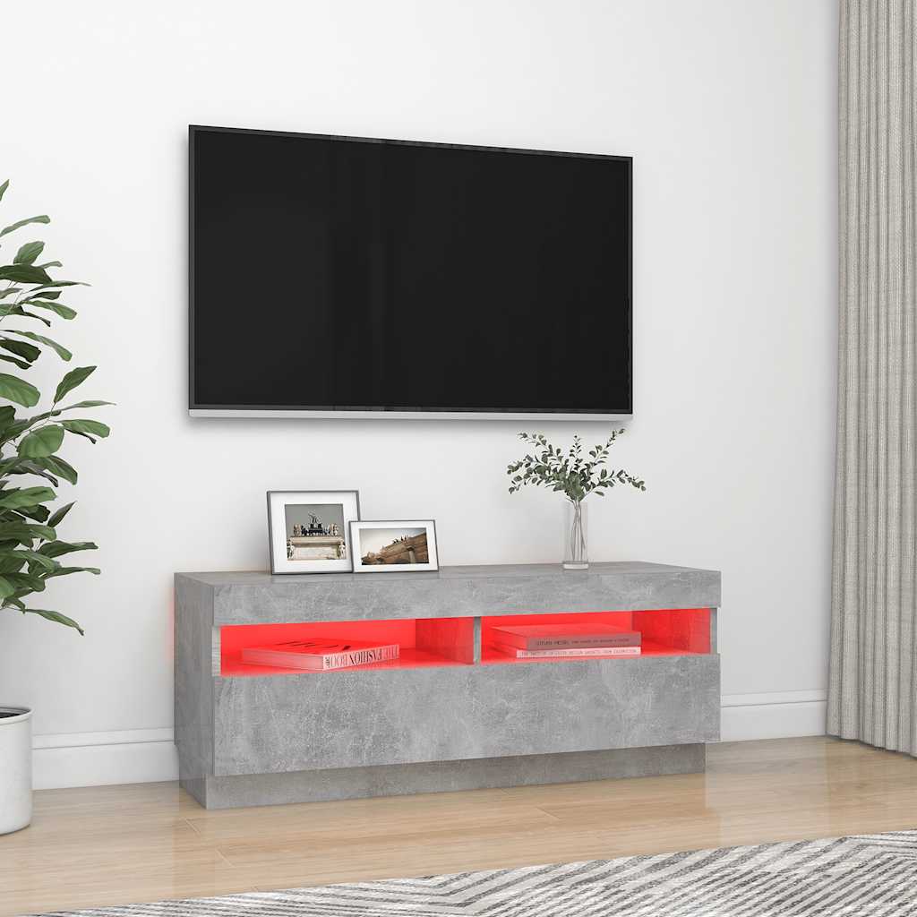 vidaXL Meuble TV avec lumières LED gris béton 100x35x40 cm - Image 3