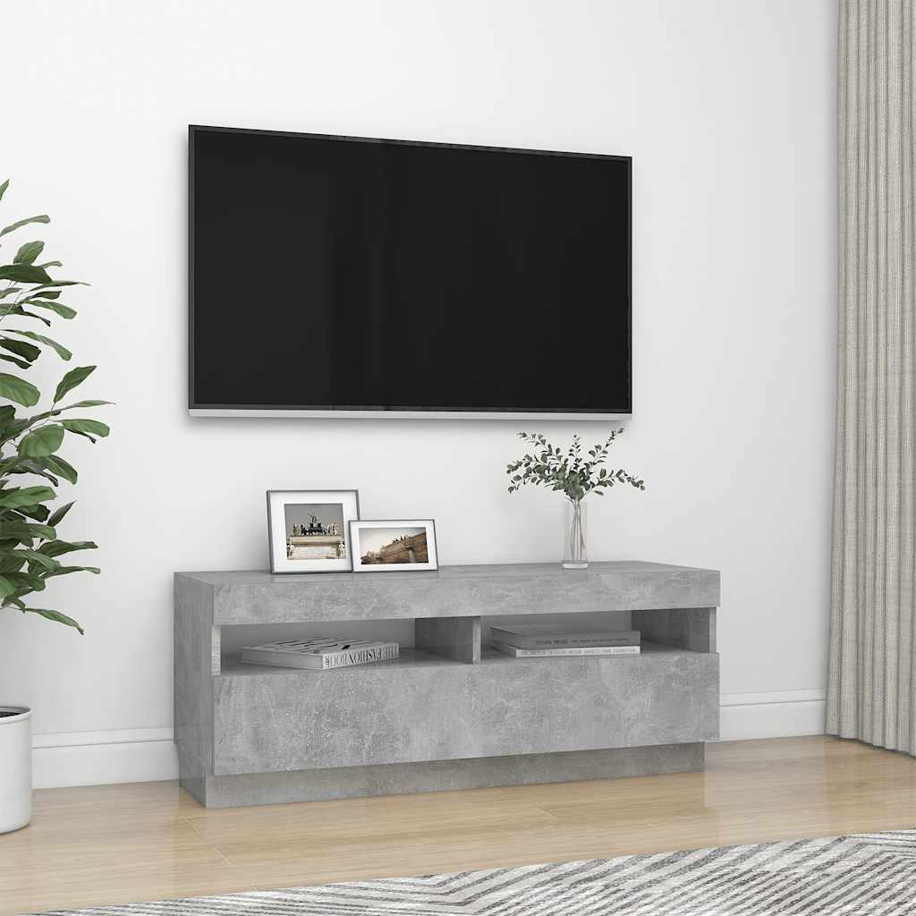 vidaXL Meuble TV avec lumières LED gris béton 100x35x40 cm - Image 6