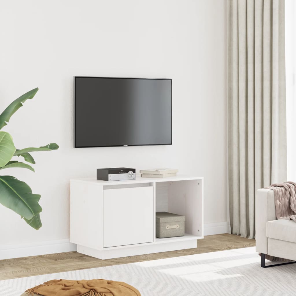 vidaXL Meuble TV Blanc 74x35x44 cm Bois de pin massif