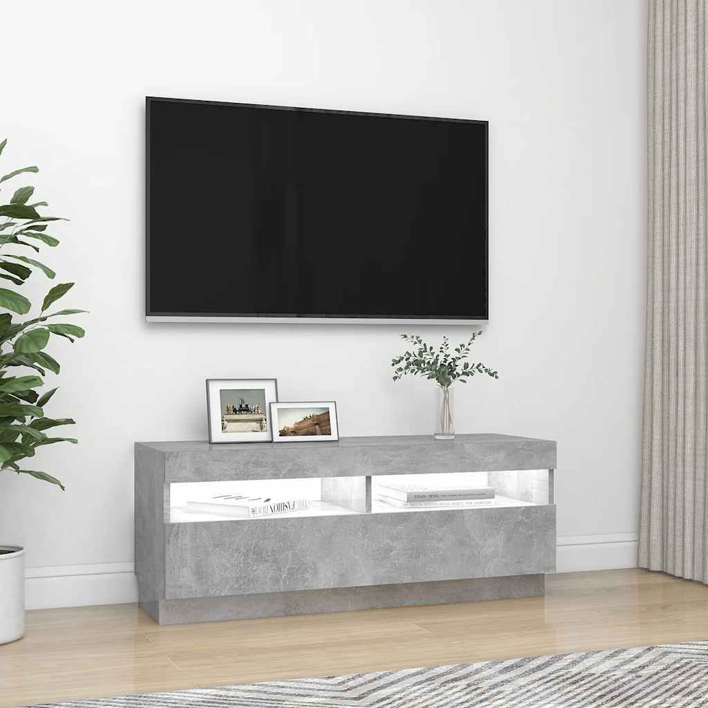 vidaXL Meuble TV avec lumières LED gris béton 100x35x40 cm - Image 5
