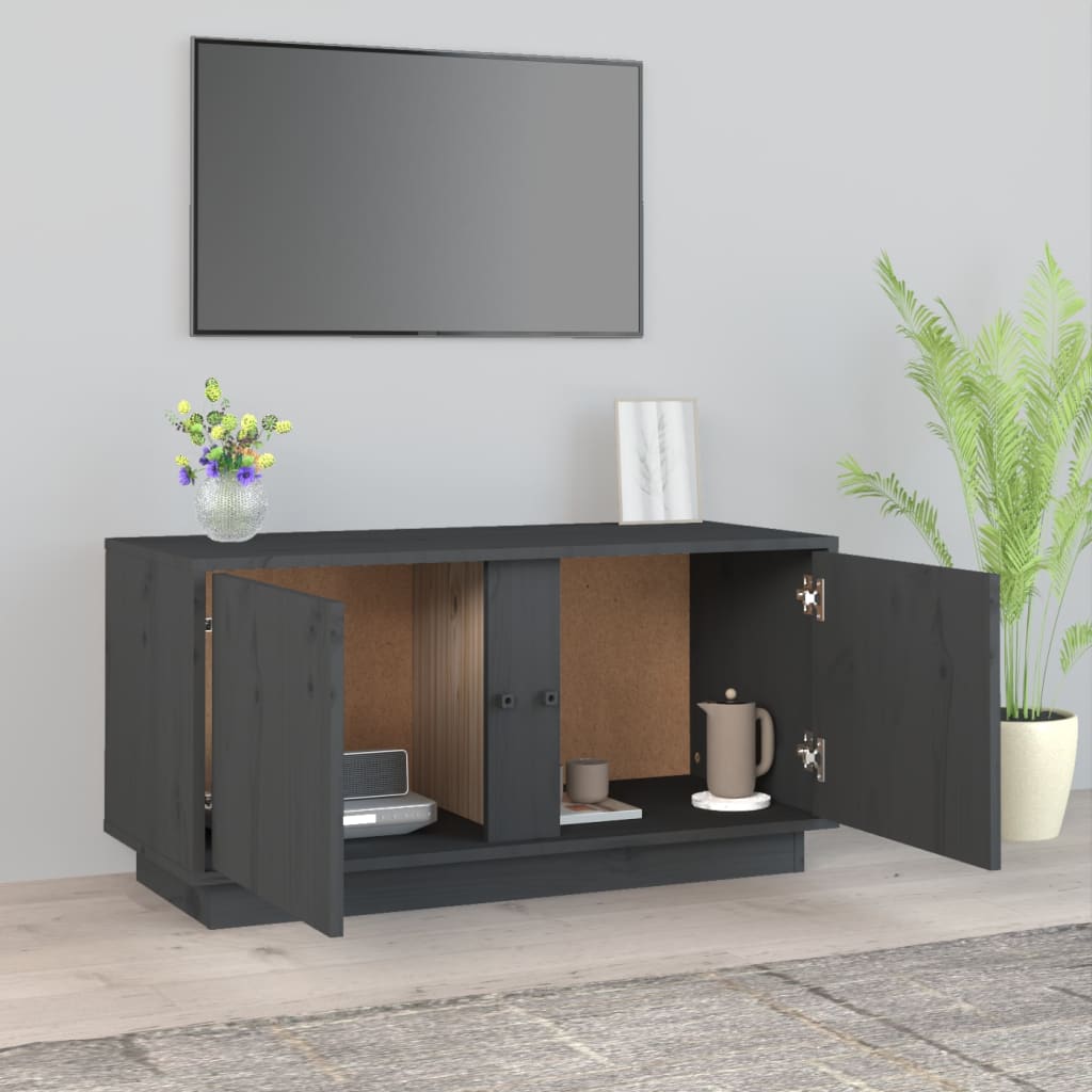 vidaXL Meuble TV Gris 80x35x40,5 cm Bois de pin massif - Image 3