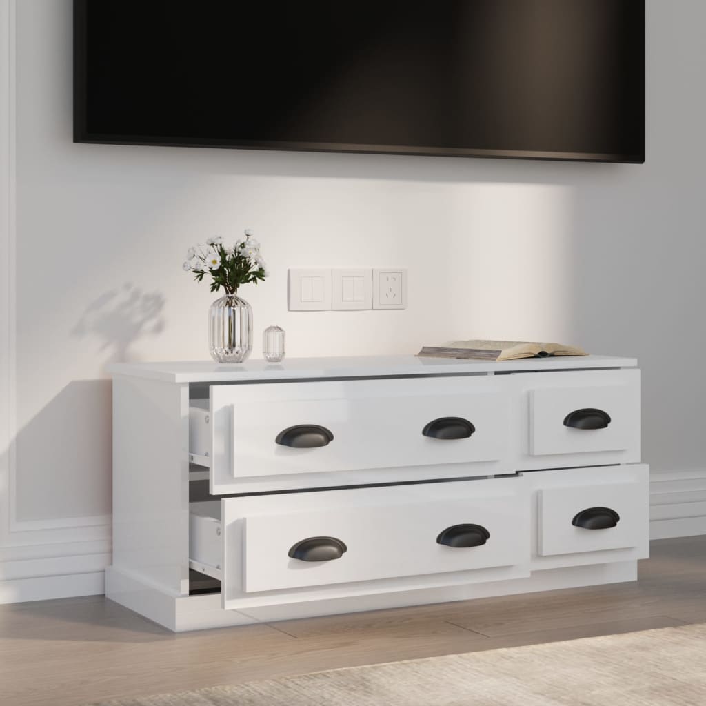 vidaXL Meuble TV blanc brillant 100x35,5x45 cm bois d'ingénierie - Image 3