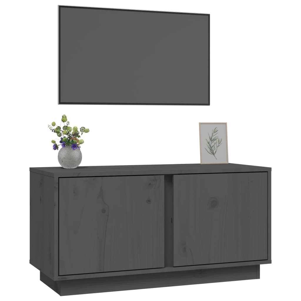 vidaXL Meuble TV Gris 80x35x40,5 cm Bois de pin massif - Image 4