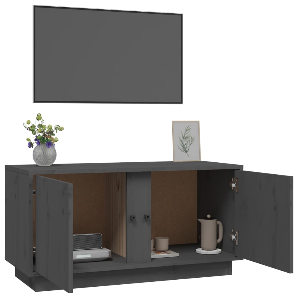 vidaXL Meuble TV Gris 80x35x40,5 cm Bois de pin massif - Image 5