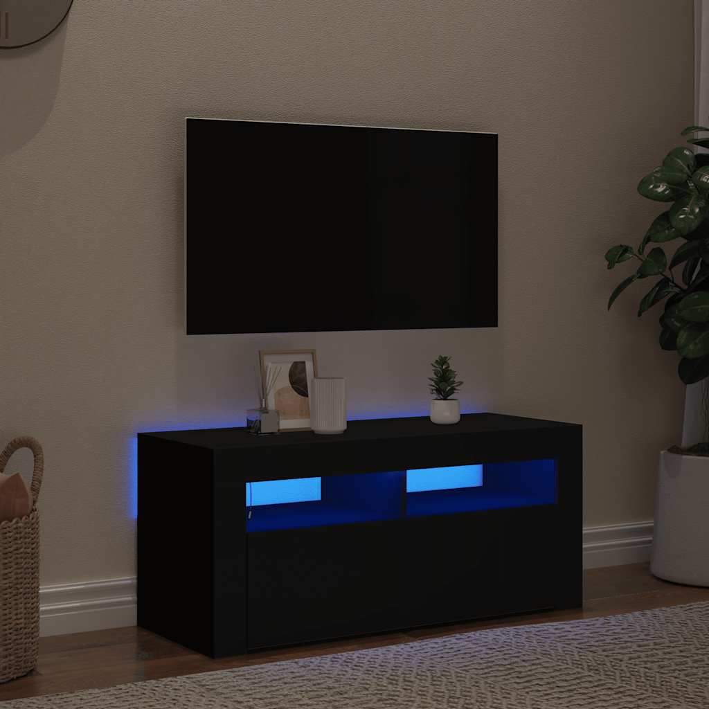 vidaXL Meuble TV avec lumières LED noir 90x35x40 cm