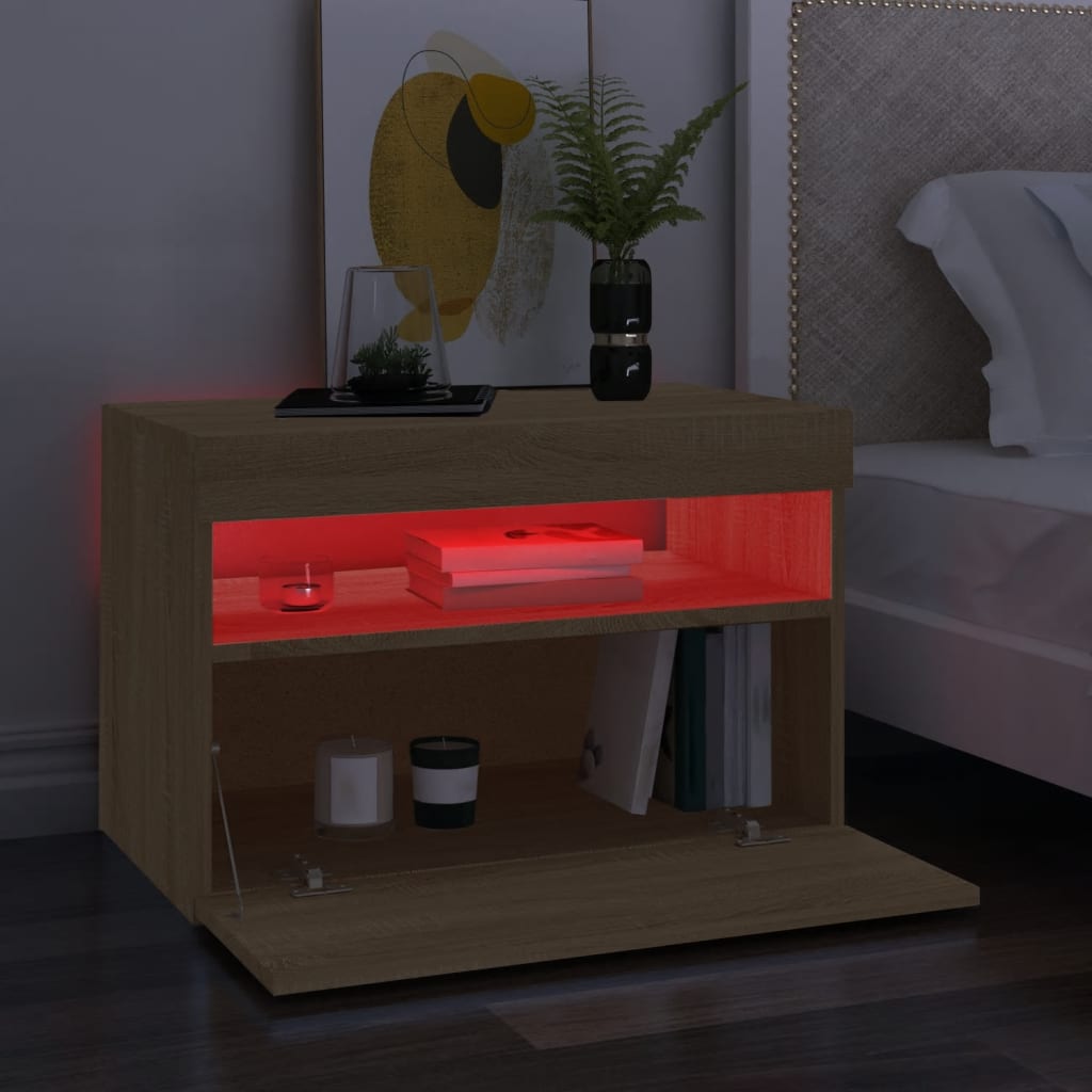 vidaXL Meuble TV avec lumières LED chêne sonoma 60x35x40 cm - Image 6