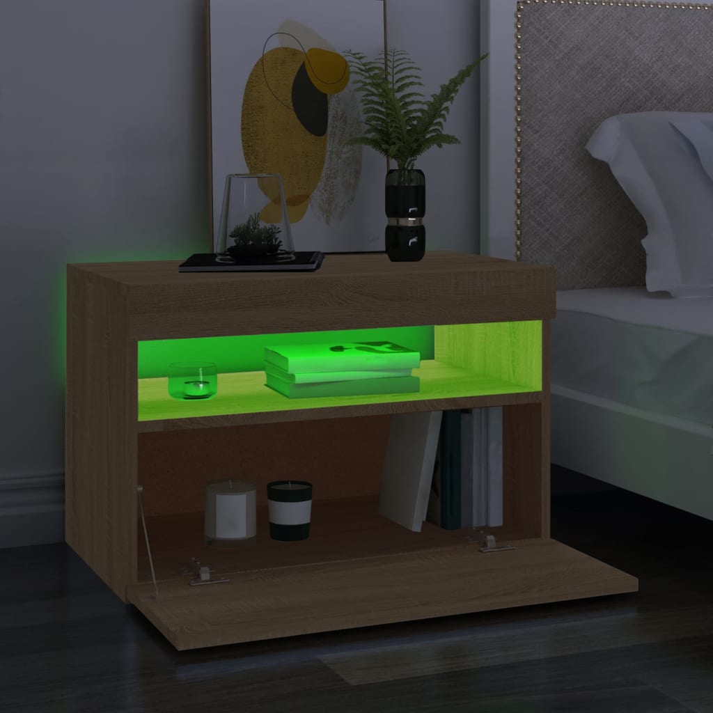vidaXL Meuble TV avec lumières LED chêne sonoma 60x35x40 cm - Image 5