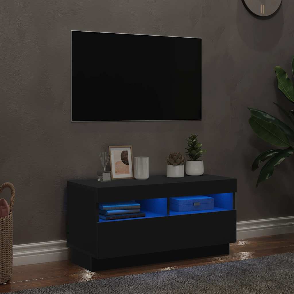 vidaXL Meuble TV avec lumières LED noir 80x35x40 cm