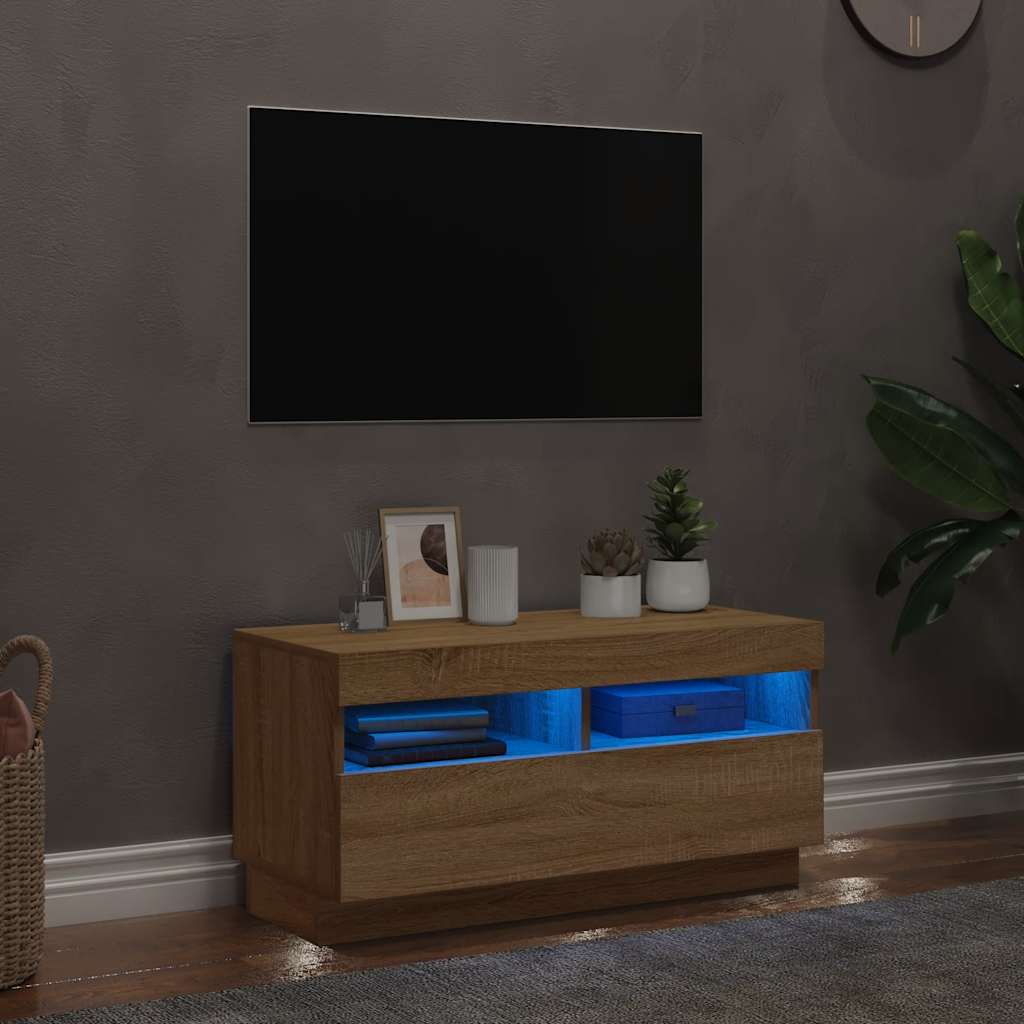 vidaXL Meuble TV avec lumières LED chêne sonoma 80x35x40 cm