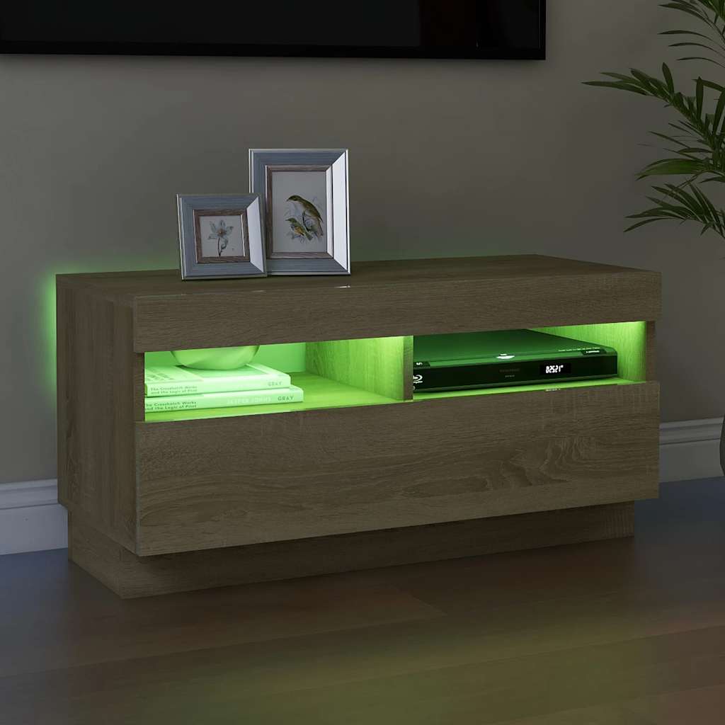 vidaXL Meuble TV avec lumières LED chêne sonoma 80x35x40 cm - Image 4