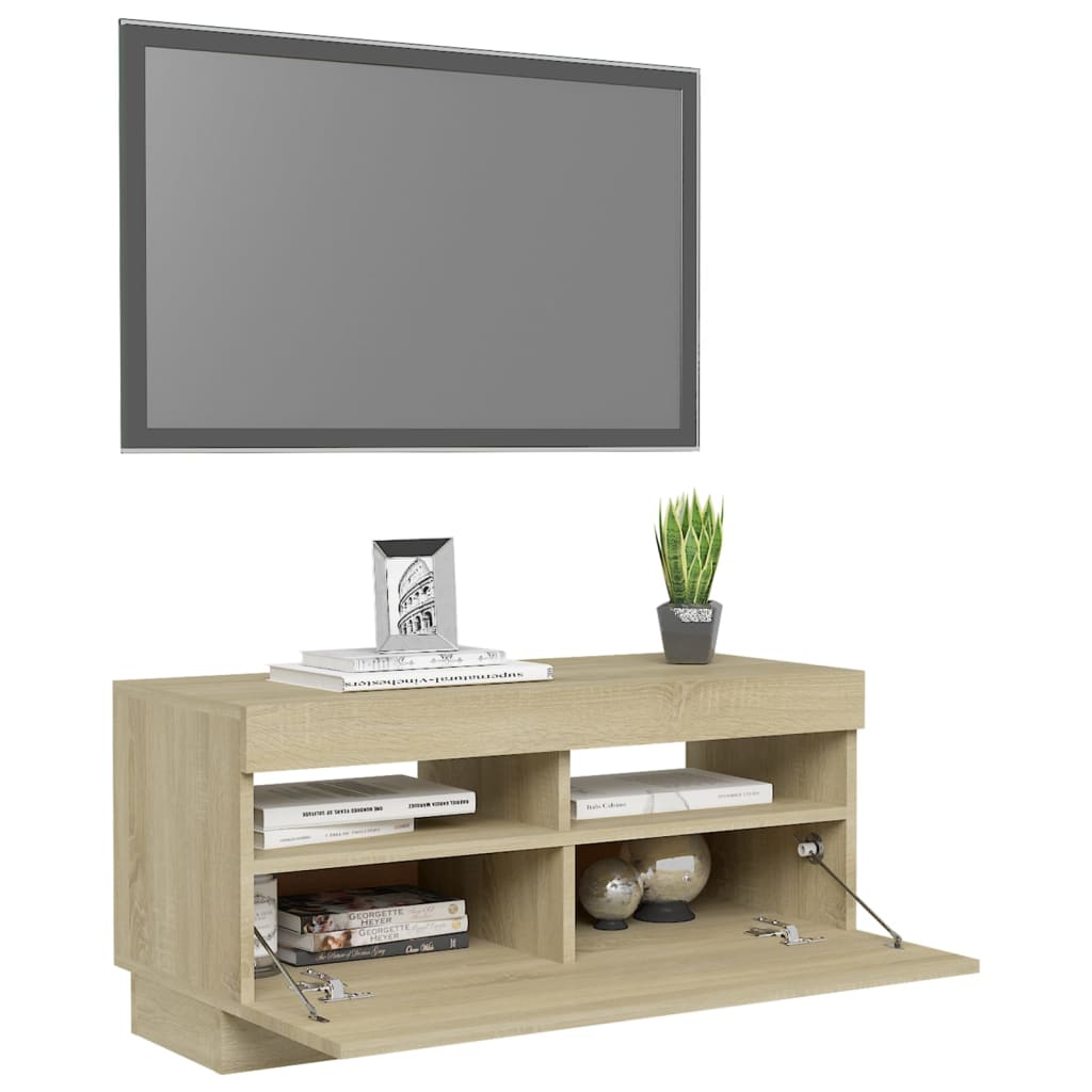 vidaXL Meuble TV avec lumières LED chêne sonoma 80x35x40 cm - Image 6