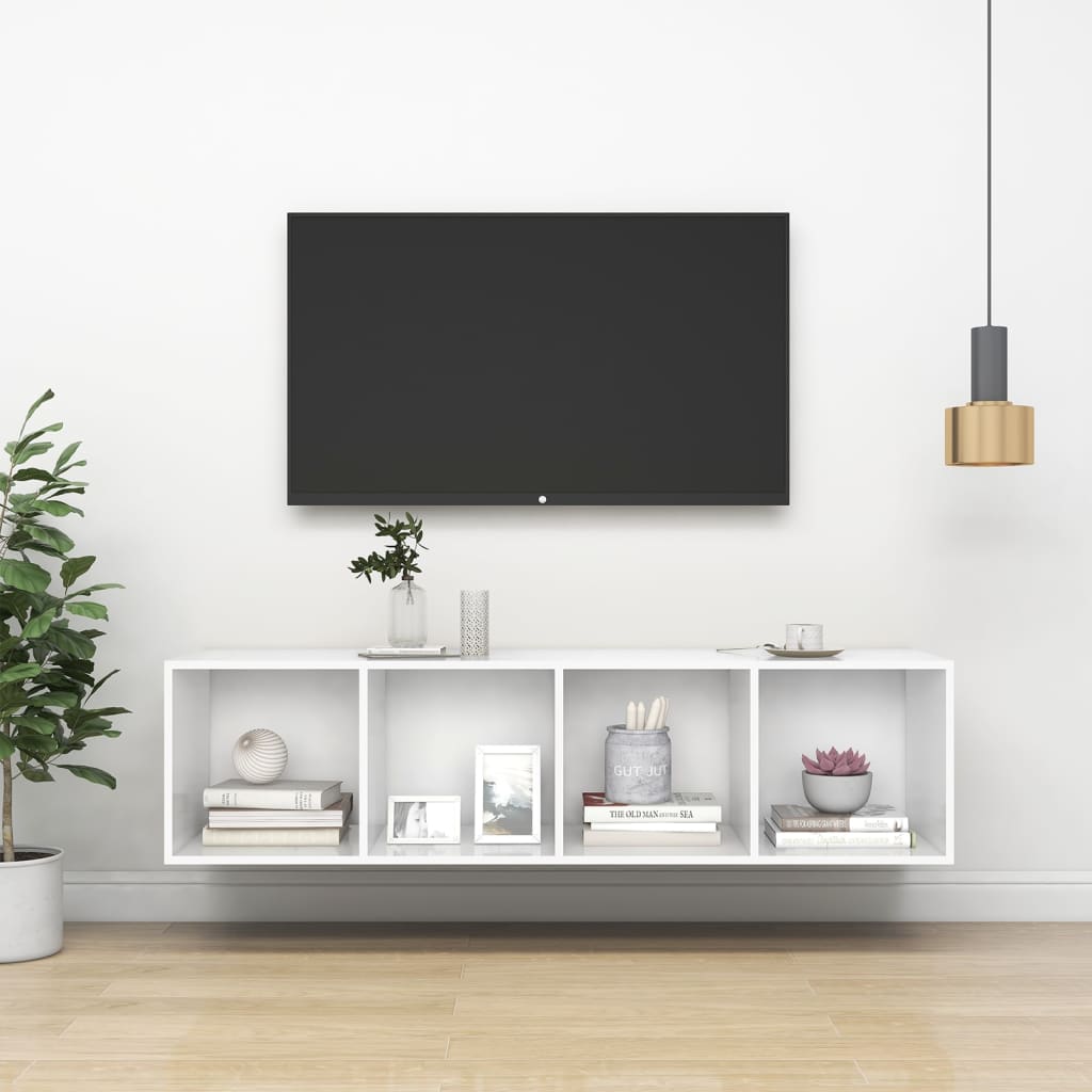 vidaXL Meuble TV mural Blanc 37x37x142,5 cm Bois d’ingénierie