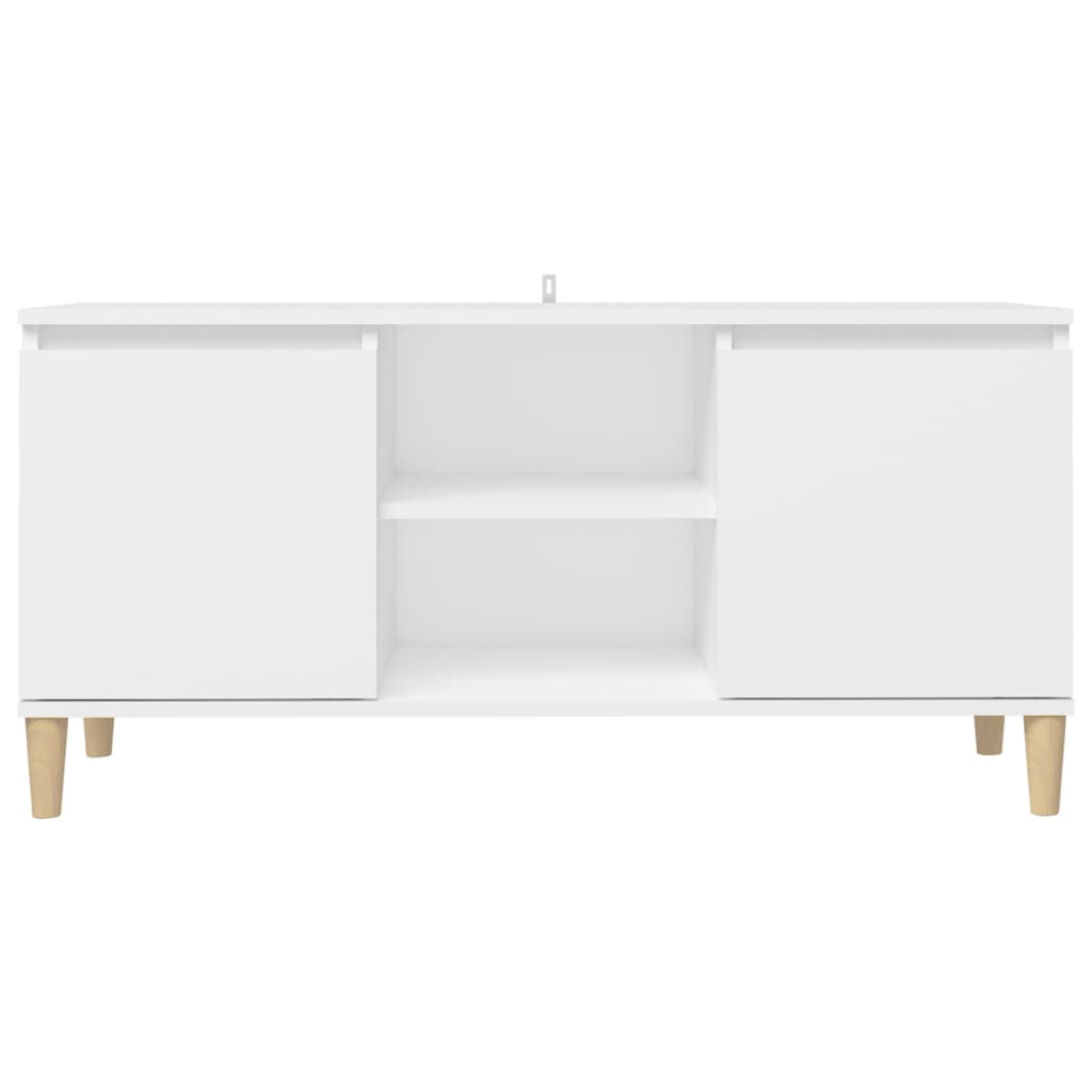 vidaXL Meuble TV avec pieds en bois massif Blanc 103,5x35x50 cm - Image 5