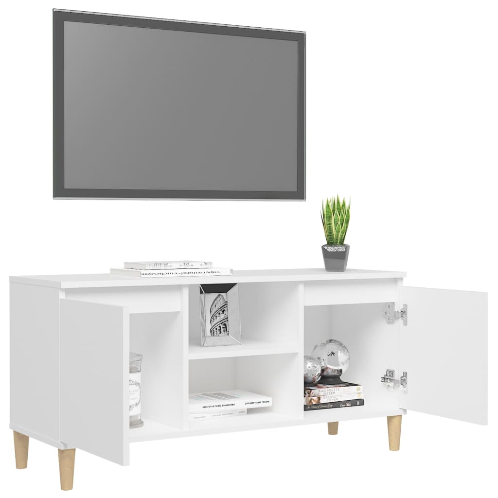 vidaXL Meuble TV avec pieds en bois massif Blanc 103,5x35x50 cm - Image 4