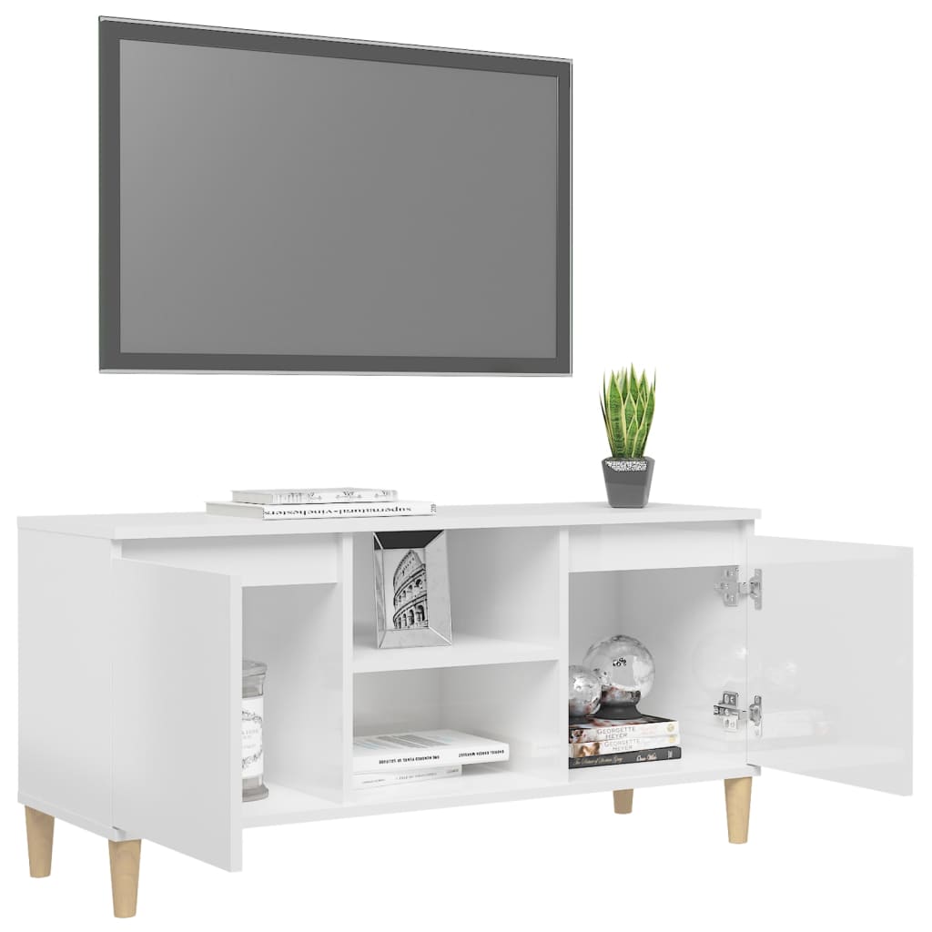 vidaXL Meuble TV avec pieds en bois Blanc brillant 103,5x35x50 cm - Image 4