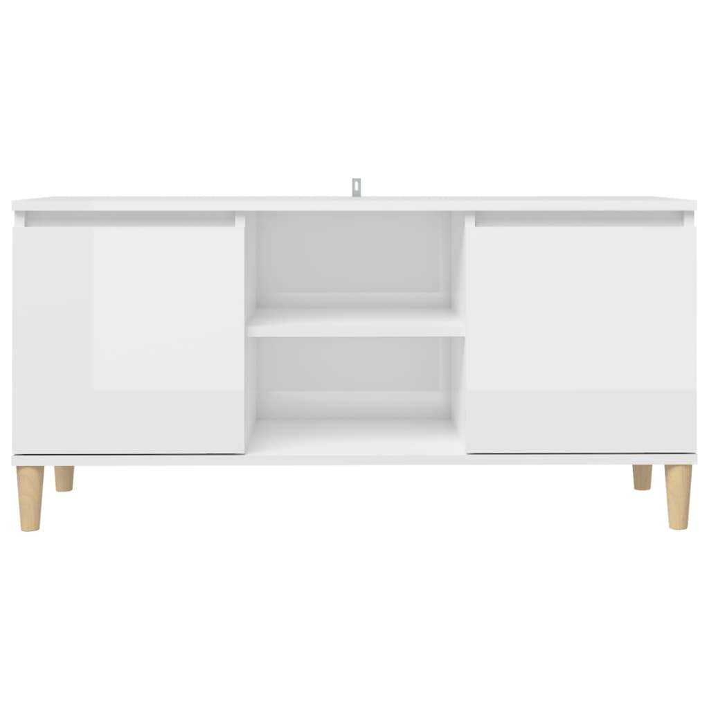 vidaXL Meuble TV avec pieds en bois Blanc brillant 103,5x35x50 cm - Image 5