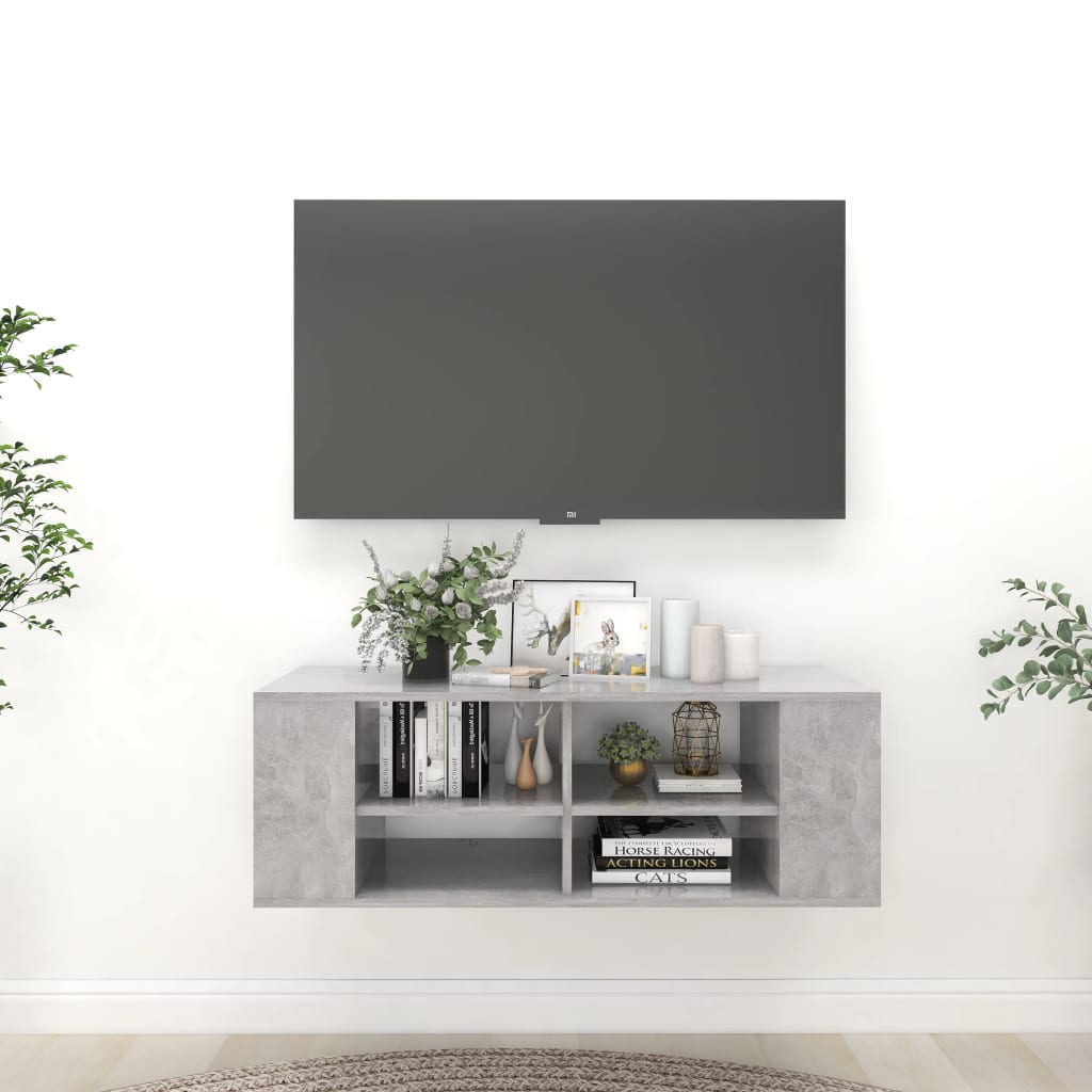 vidaXL Meuble TV mural Gris béton 102x35x35 cm Bois d’ingénierie