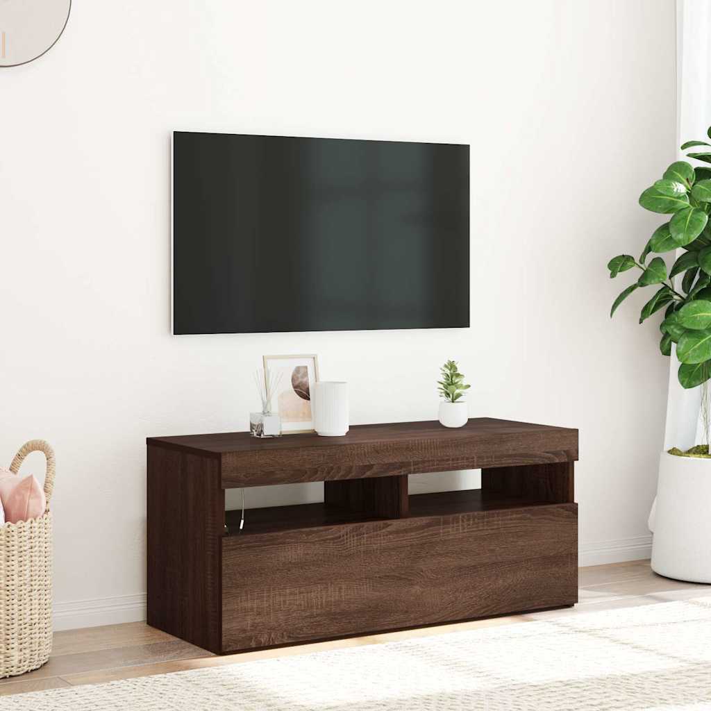 vidaXL Meuble TV avec lumières LED Chêne marron 90x35x40 cm