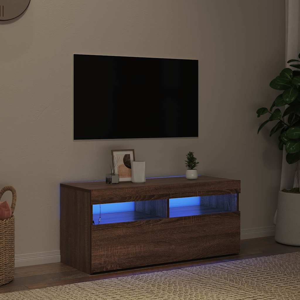 vidaXL Meuble TV avec lumières LED Chêne marron 90x35x40 cm - Image 3