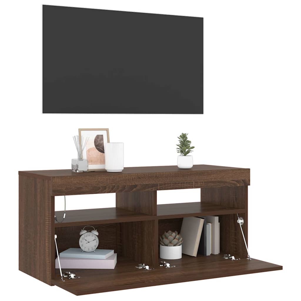 vidaXL Meuble TV avec lumières LED Chêne marron 90x35x40 cm - Image 4