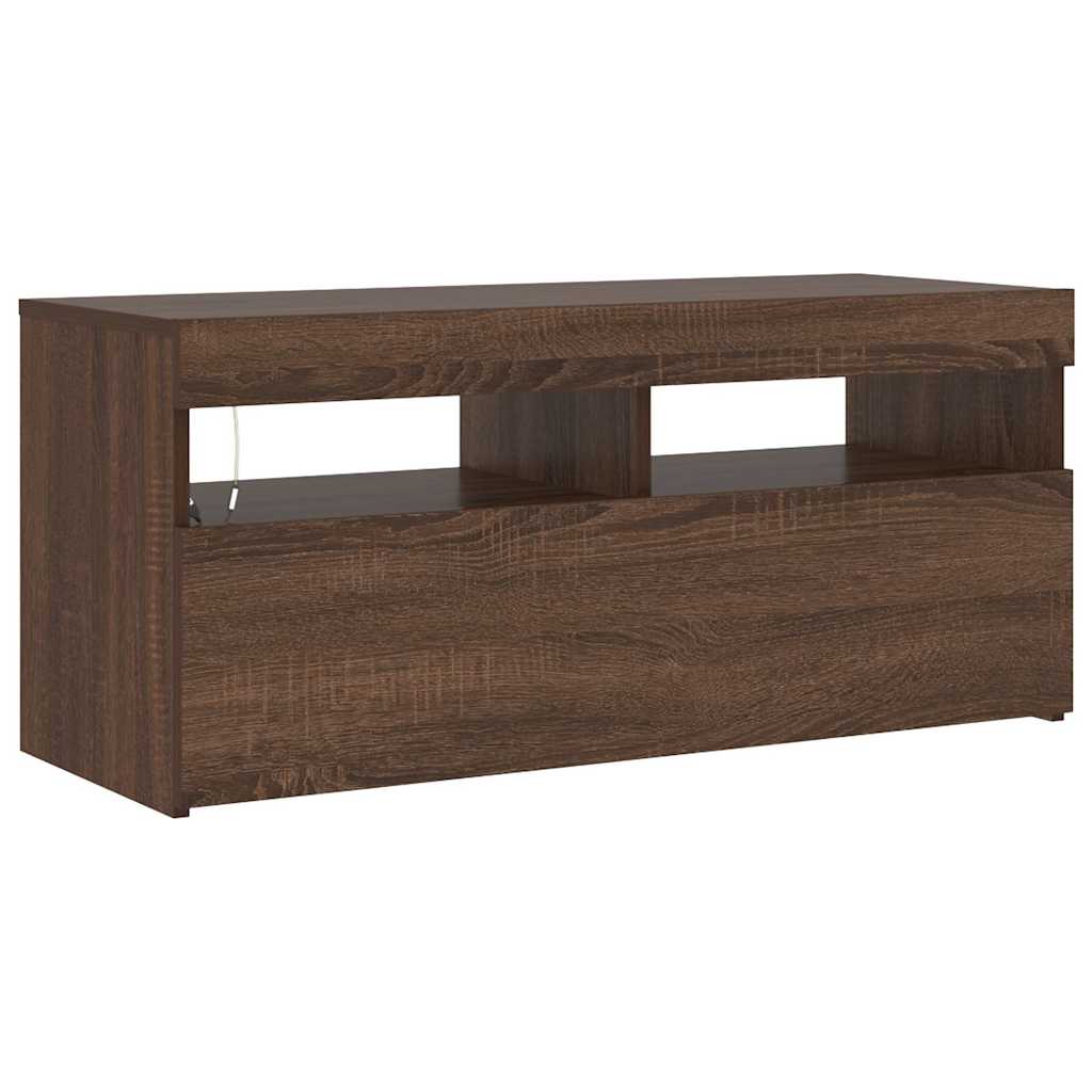 vidaXL Meuble TV avec lumières LED Chêne marron 90x35x40 cm - Image 6