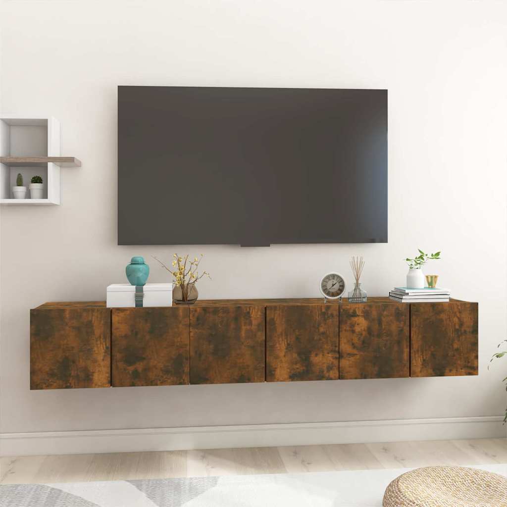 vidaXL Ensemble meuble TV Montage mural 3 pcs Marron Bois d'ingénierie