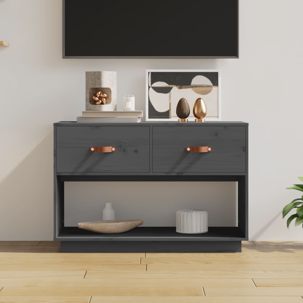 vidaXL Meuble TV Gris 90x40x60 cm Bois de pin massif