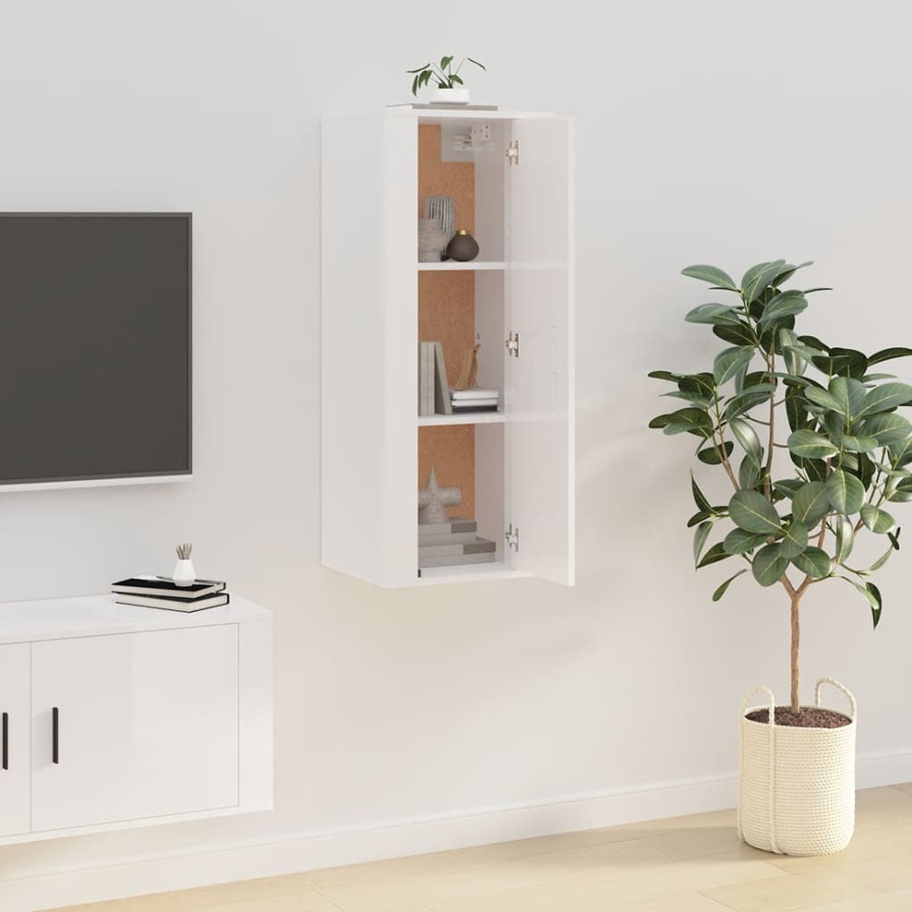 vidaXL Meuble TV mural Blanc brillant 40x34,5x100 cm - Image 4