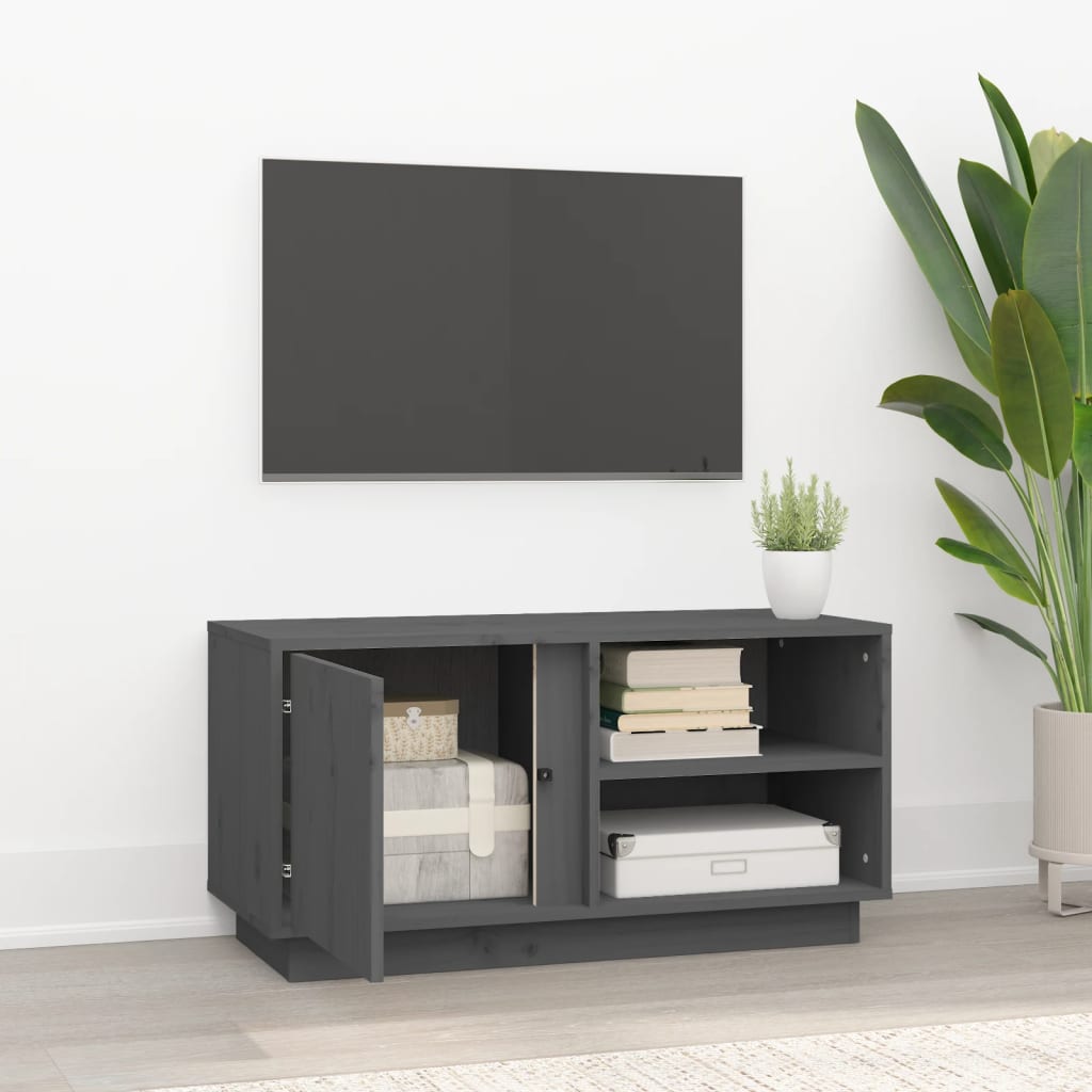vidaXL Meuble TV Gris 80x35x40,5 cm Bois de pin massif - Image 3