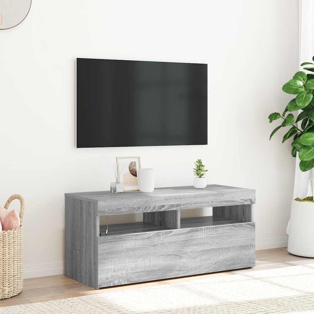 vidaXL Meuble TV avec lumières LED Sonoma gris 90x35x40 cm