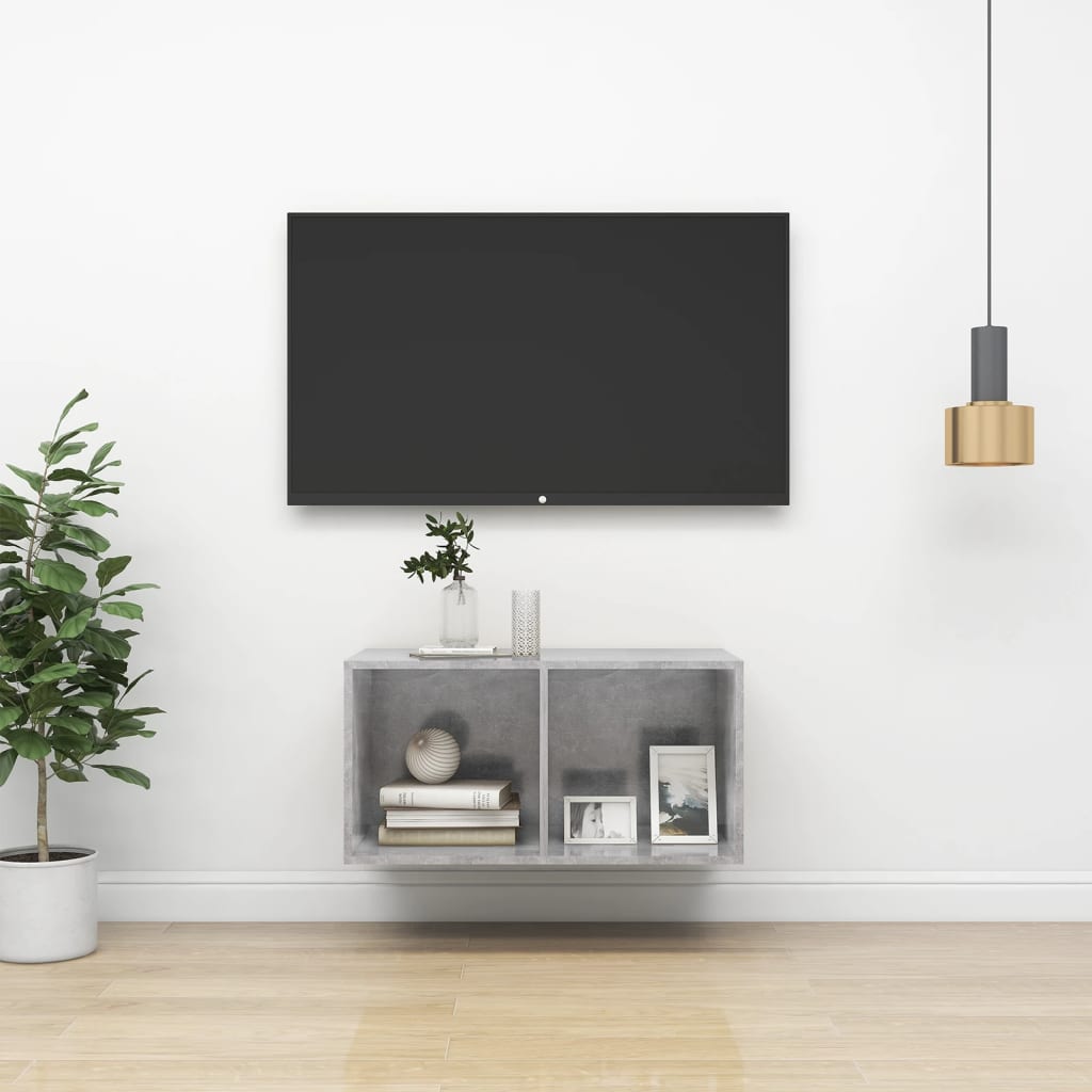 vidaXL Meuble TV mural Gris béton 37x37x72 cm Bois d’ingénierie