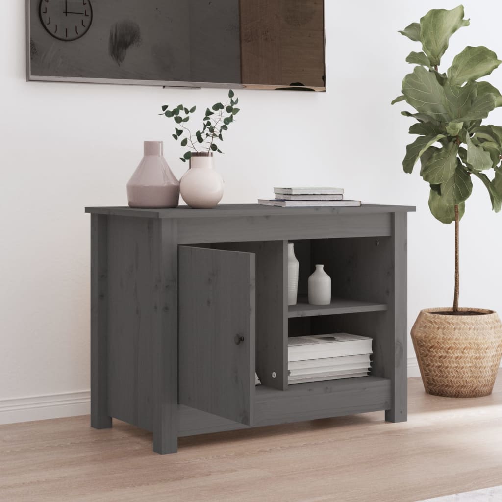 vidaXL Meuble TV Gris 70x36,5x52 cm Bois de pin massif - Image 3