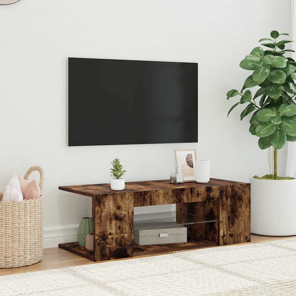 vidaXL Meuble TV avec lumières LED Chêne fumé 90x39x30 cm