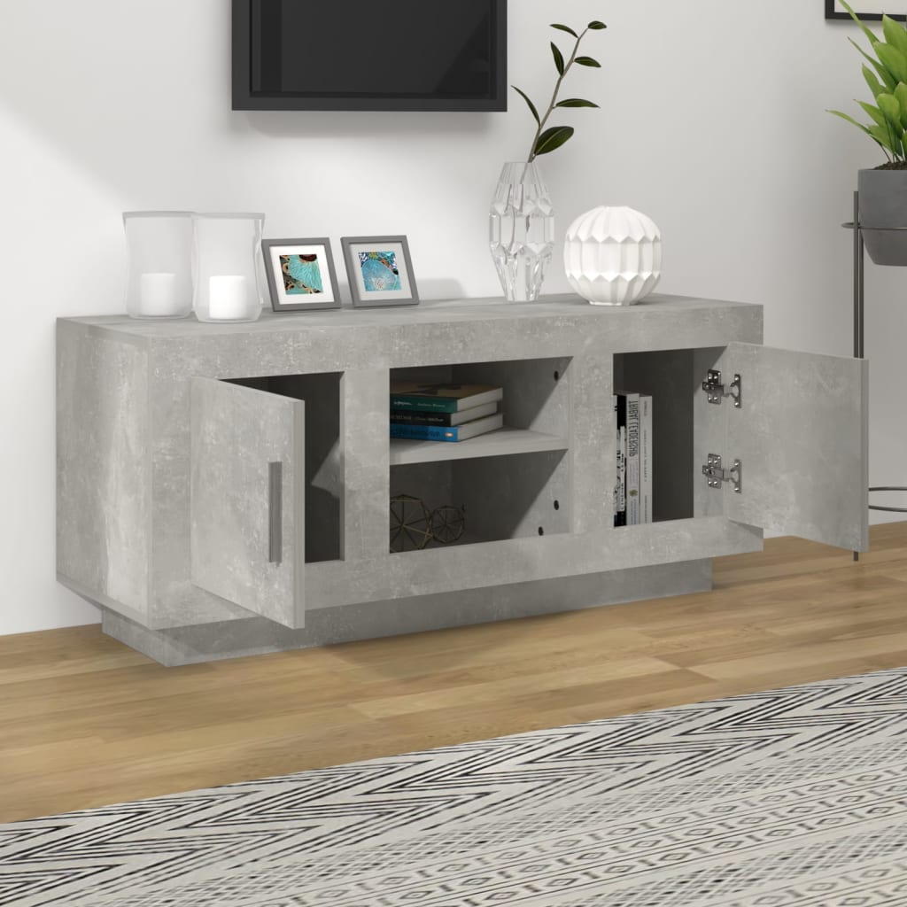 vidaXL Meuble TV gris béton 102x35x45 cm bois d'ingénierie - Image 3