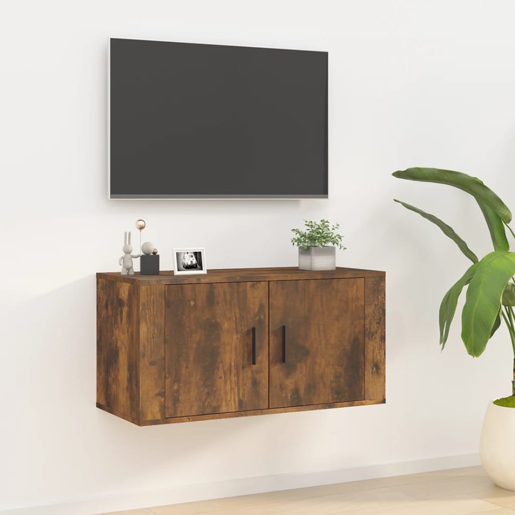 vidaXL Meuble TV mural Chêne fumé 80x34,5x40 cm