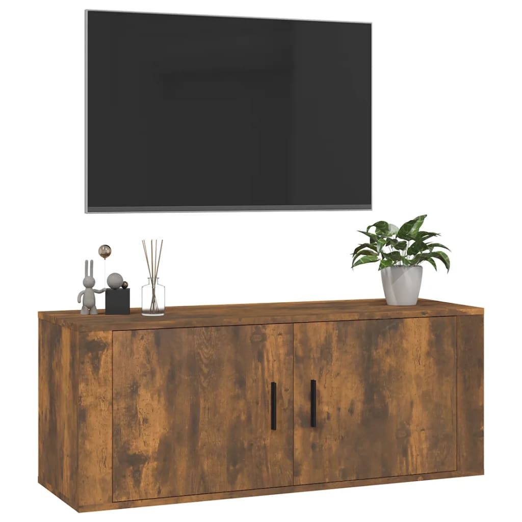 vidaXL Meuble TV mural Chêne fumé 100x34,5x40 cm - Image 4