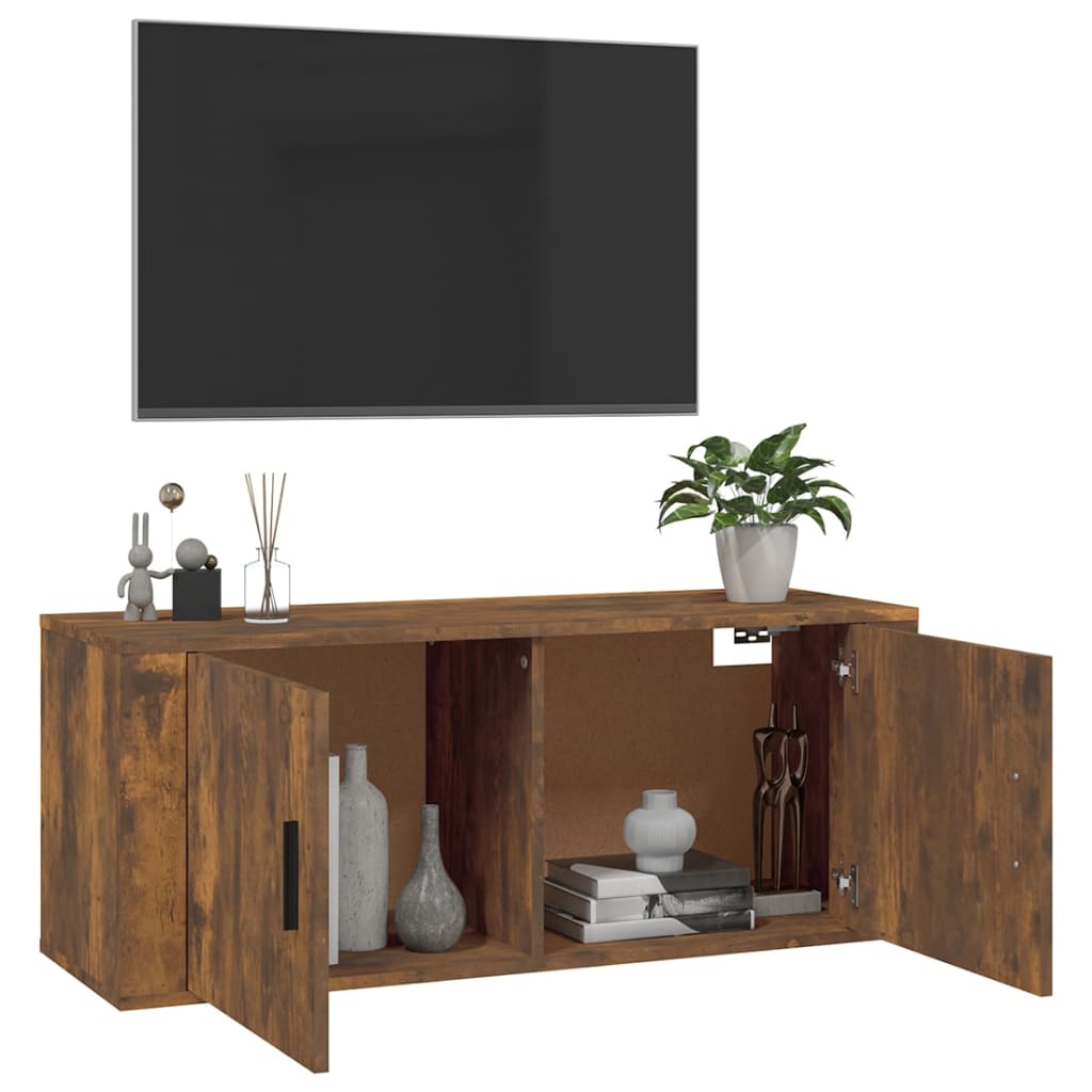 vidaXL Meuble TV mural Chêne fumé 100x34,5x40 cm - Image 5