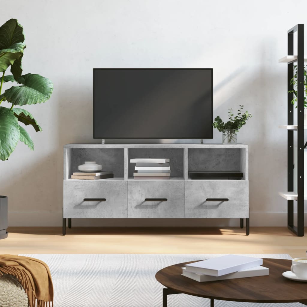 vidaXL Meuble TV gris béton 102x36x50 cm bois d'ingénierie