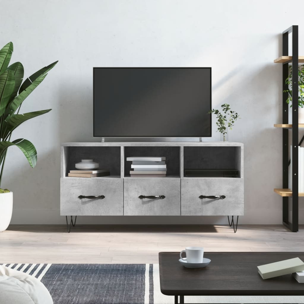vidaXL Meuble TV gris béton 102x36x50 cm bois d'ingénierie
