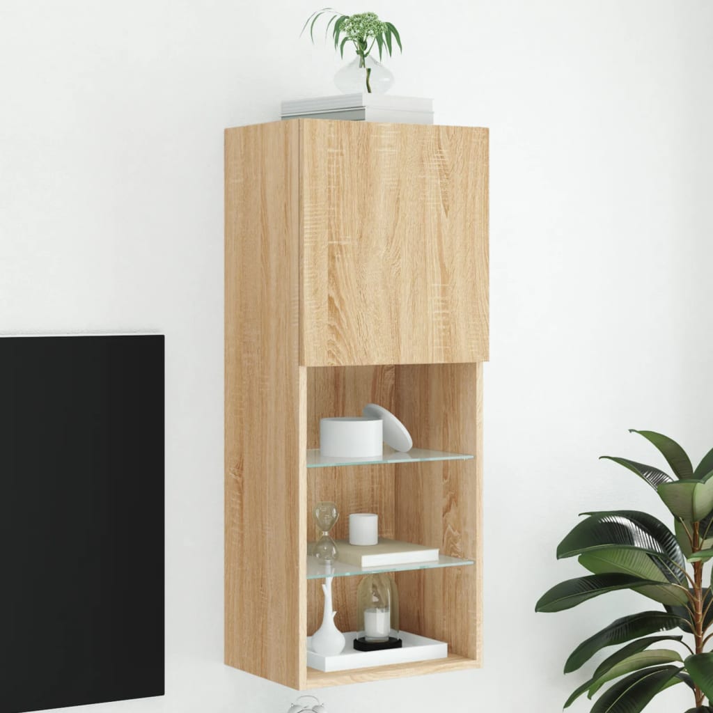 vidaXL Meuble TV avec lumières LED chêne sonoma 40,5x30x102 cm