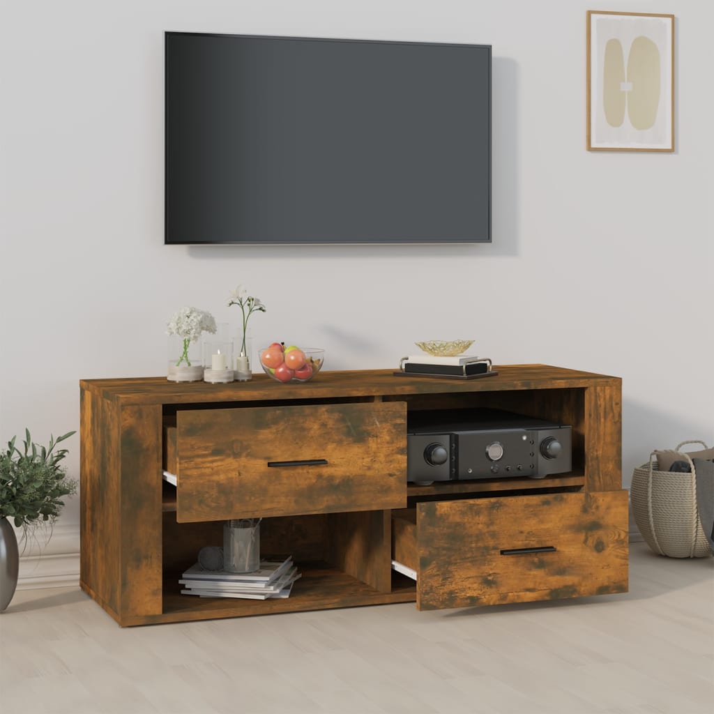 vidaXL Meuble TV Chêne fumé 100x35x40 cm Bois d'ingénierie - Image 3