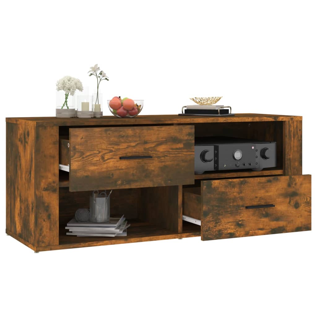 vidaXL Meuble TV Chêne fumé 100x35x40 cm Bois d'ingénierie - Image 5