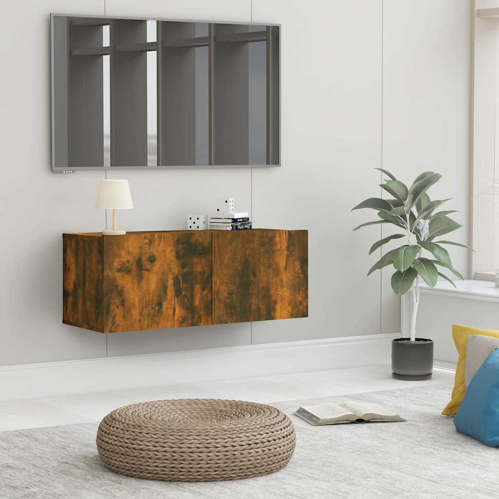 vidaXL Meuble TV chêne fumé 80x30x30 cm bois d'ingénierie