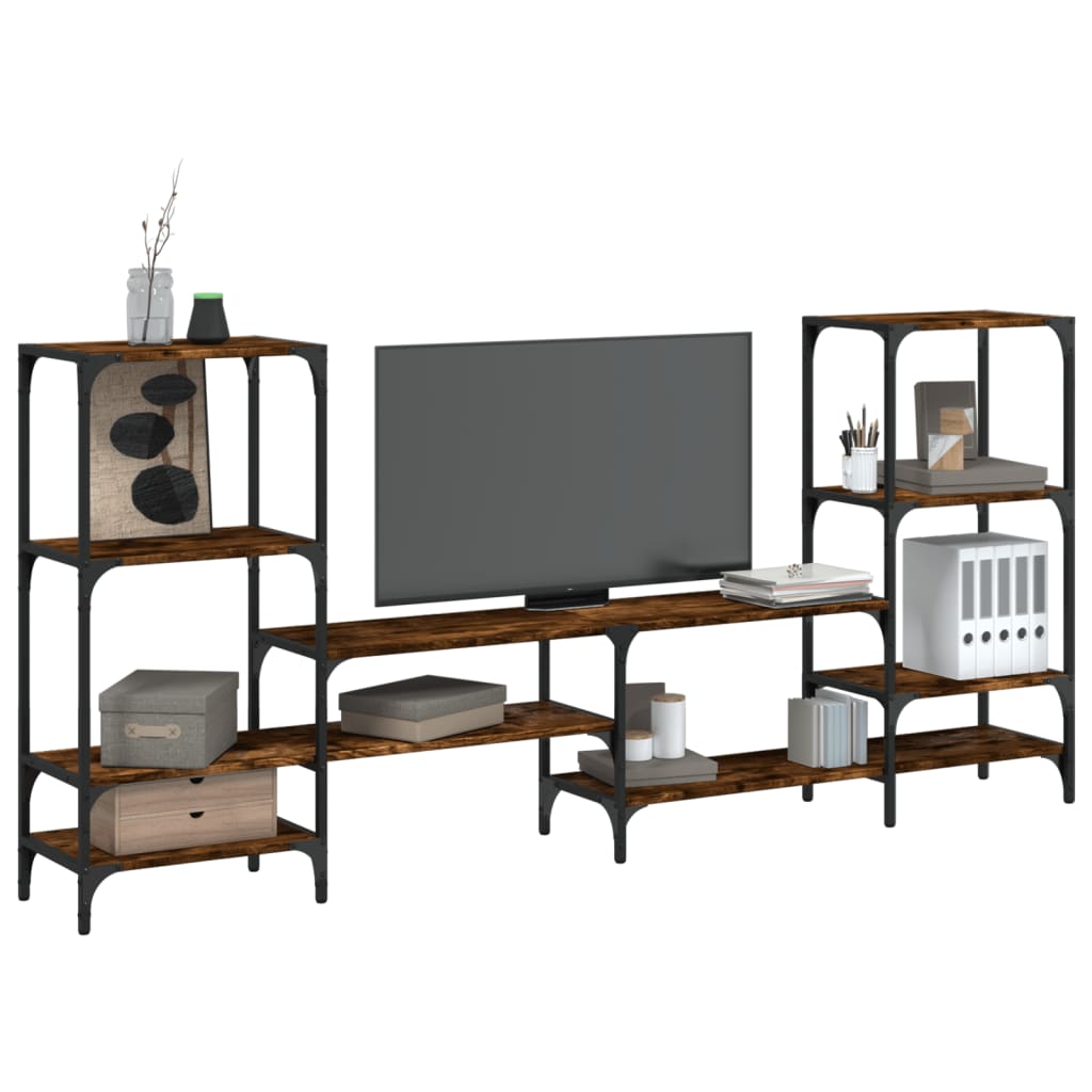 vidaXL Meuble TV chêne fumé 206,5x28,5x95 cm bois d'ingénierie